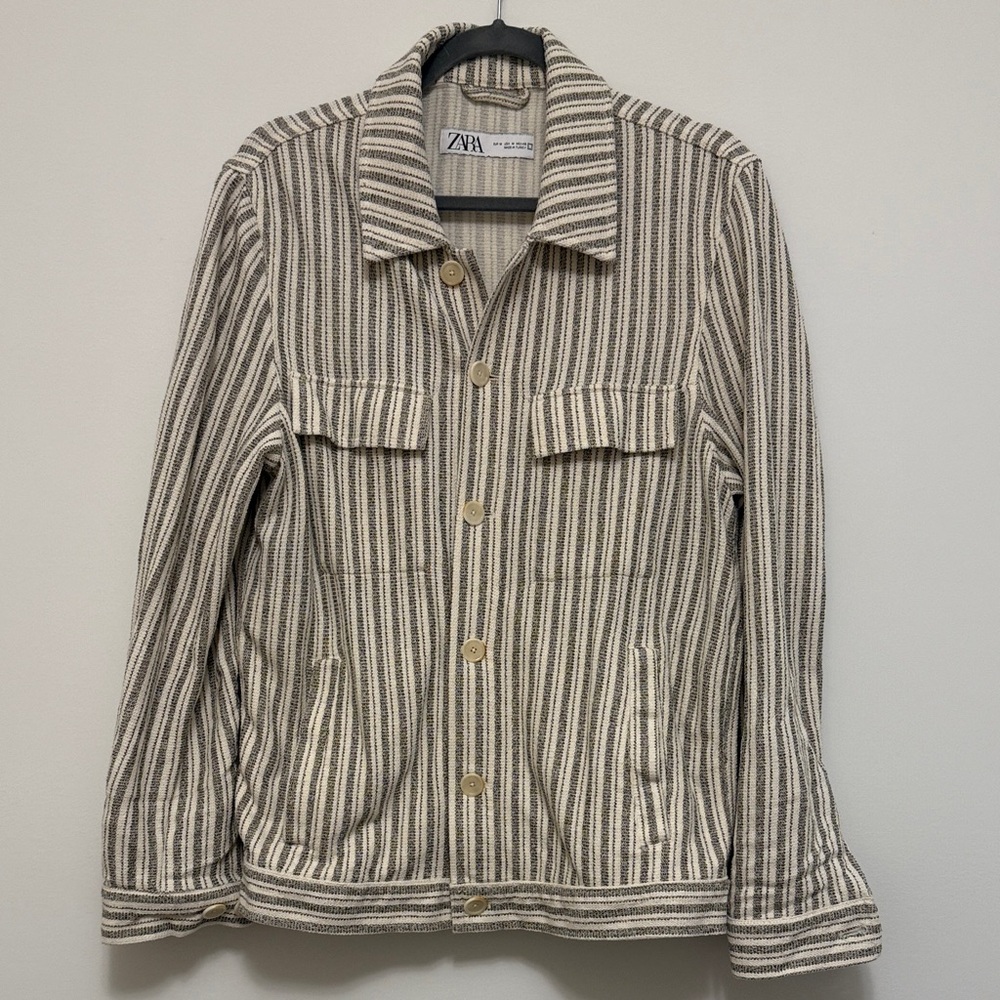Zara Cream and Gray Striped Shacket
